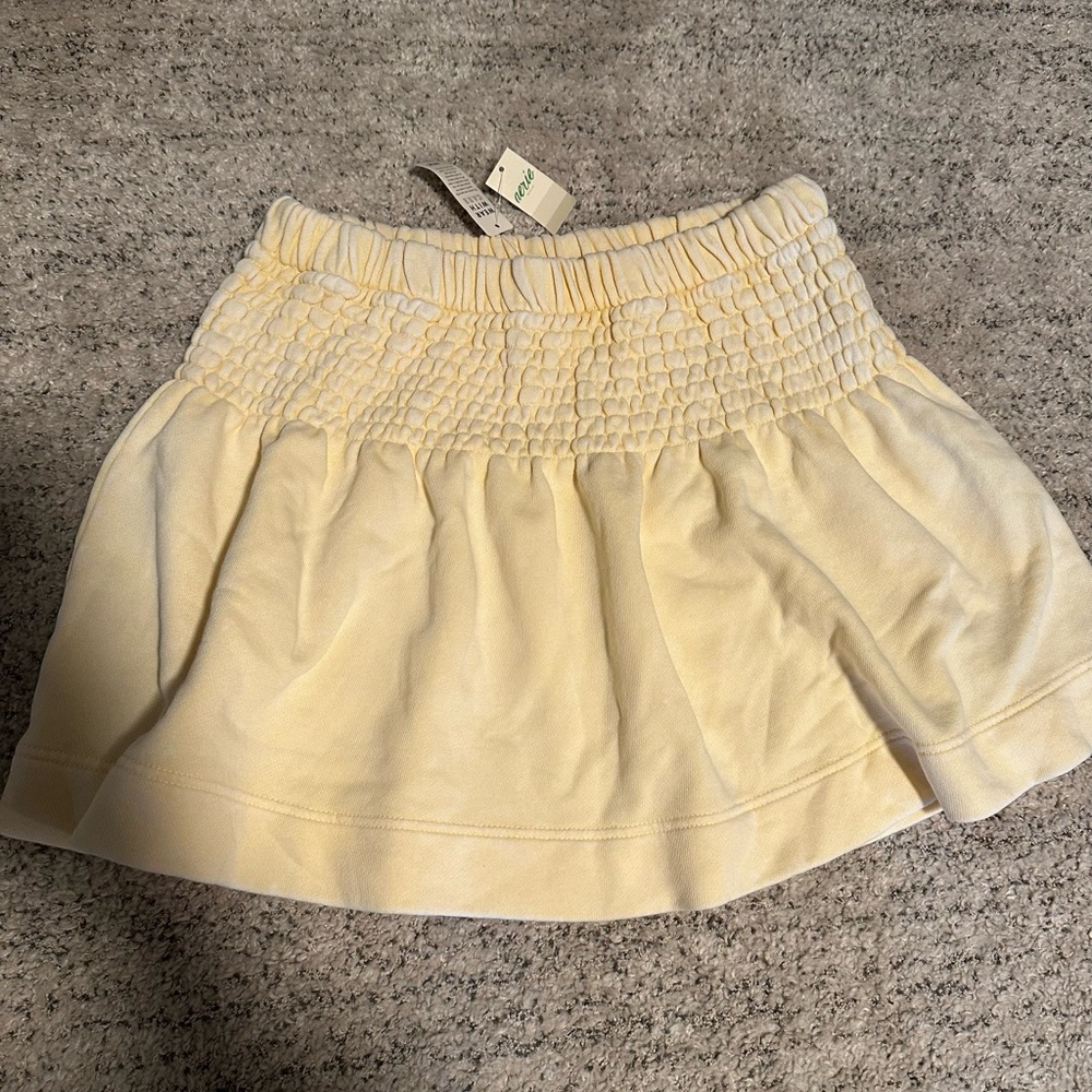 aerie Light Yellow Smocked Mini Skirt